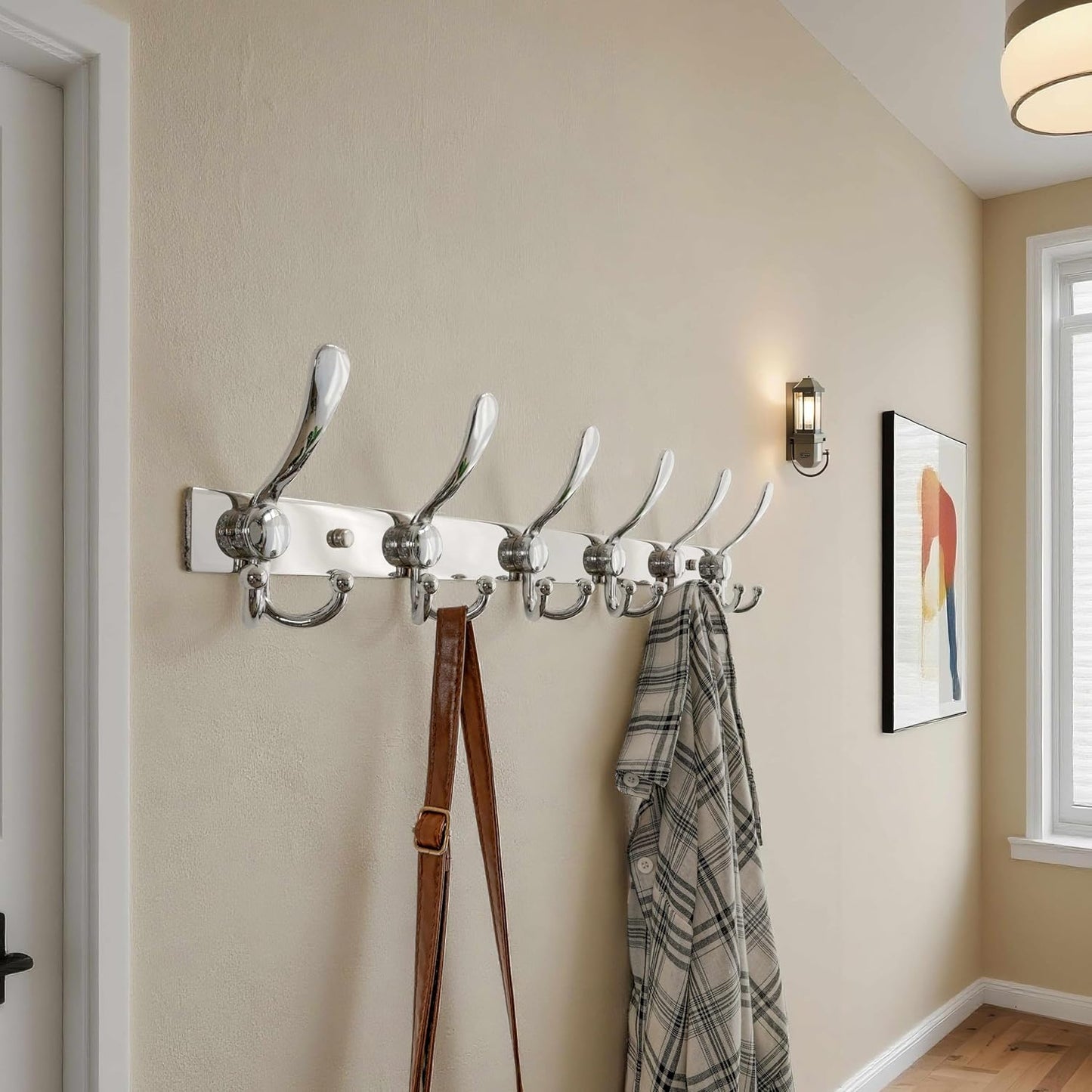 Dseap Coat Rack Wall Mount 2.0 Pro: 24” Long, 3X Tougher, Heavy Duty Stainless Steel Wall Coat Hanger with 6 Tri Hooks for Clothes Jackets Hats Entryway Closet, Chromed