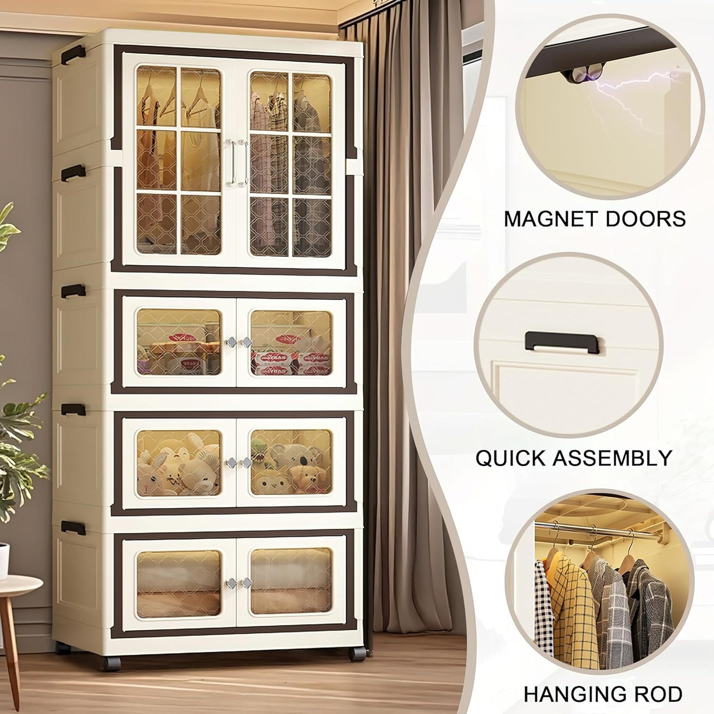 SunSettler Storage Cabinets with Lids, Stackable Storage with Wheels, Collapsible Storage with Doors, Home Office Dorm Organizer Essential