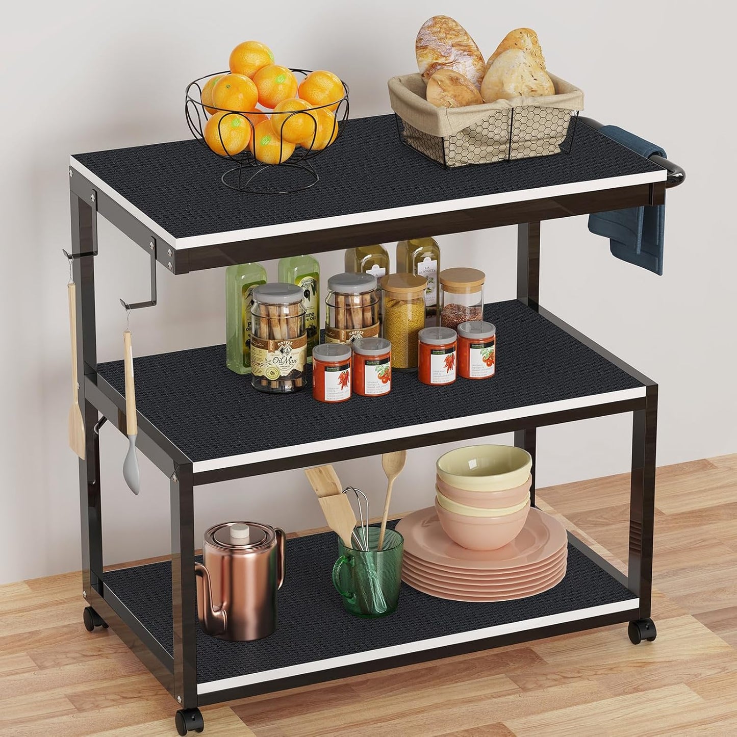 Black Shelf Liners for Kitchen Cabinets Non Adhesive Drawer Liner for Bathroom Waterproof Refrigerator Liners for Shelves Fridge Plastic Mats Cabinet Cupboard Liner 17.5 x 393.7 Inches
