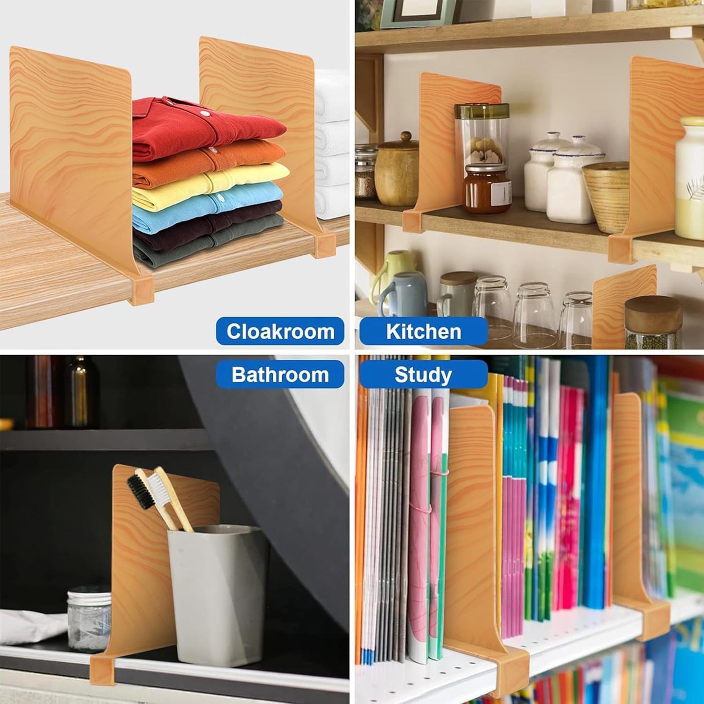 Shelf Dividers for Closet Organization 8 Pack Closet Shelf Divider Closet Dividers for Shelves Shelf Organizer for Closet Shelf Organizer for Wood Closet -Natural