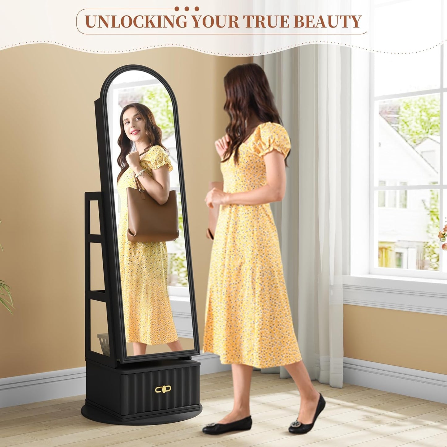 63" Full Length Mirror Jewelry Cabinet with Storage – Rotating, Lockable Jewelry Armoire with Velvet Lining, Standing Organizer for Women – Ideal Gift for Jewelry Storage & Display, Black