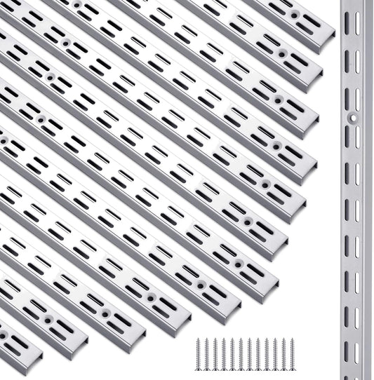 12 Pack 47 Inch Dual Track Upright Wall Shelving System Shelf Bracket Twin Slot Shelf Rail Twin Track Upright Heavy Duty Support System for Pantries, Linen Closets, Laundry Rooms (Silver)