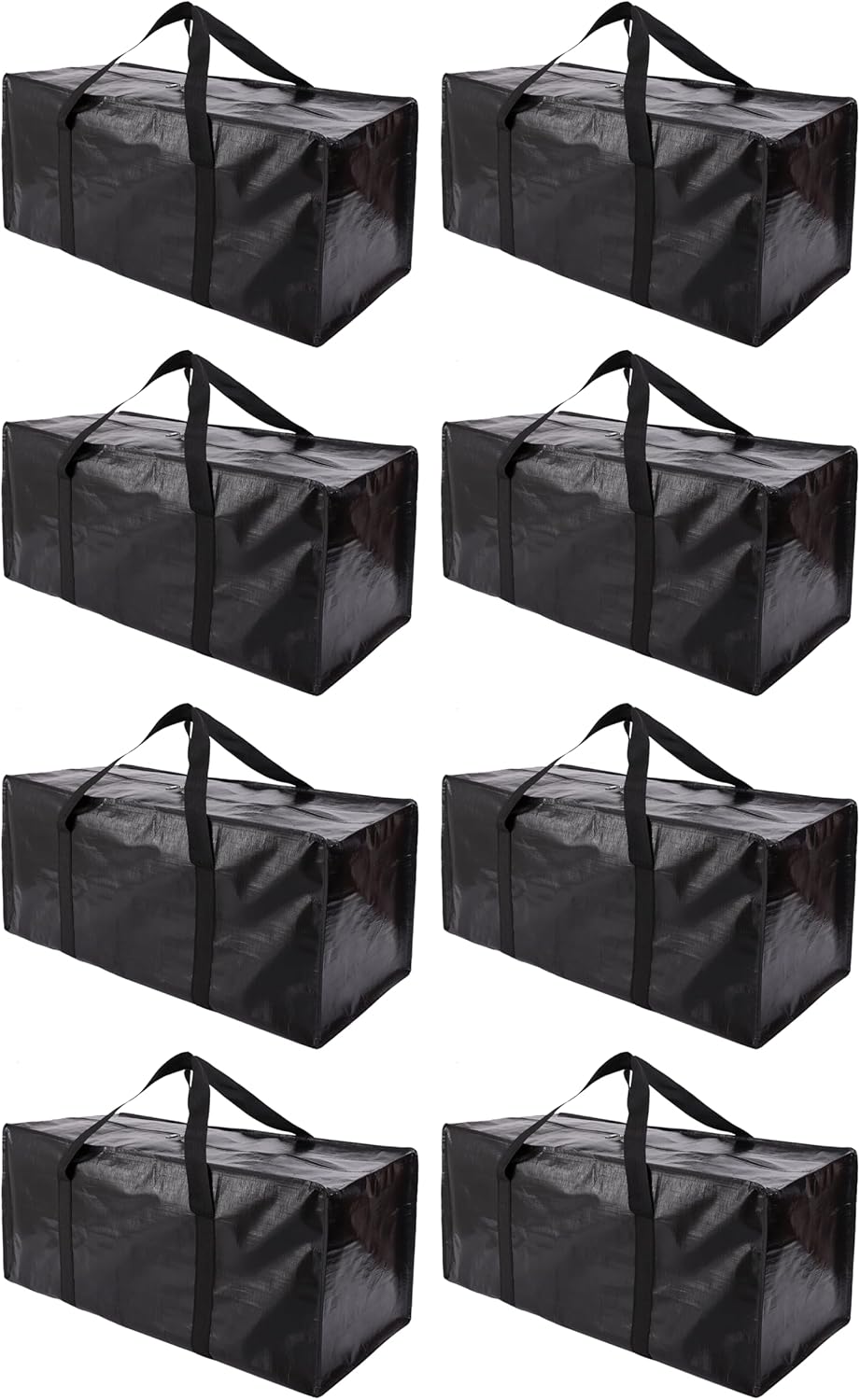 Extra Large Moving Bags with Zippers & Carrying Handles, Heavy-Duty Storage Tote for Space Saving Moving Storage, Fold Flat, Alternative to Box and Bin - 8 Pack, 40 Gal, Black