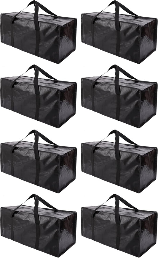 Extra Large Moving Bags with Zippers & Carrying Handles, Heavy-Duty Storage Tote for Space Saving Moving Storage, Fold Flat, Alternative to Box and Bin - 8 Pack, 40 Gal, Black