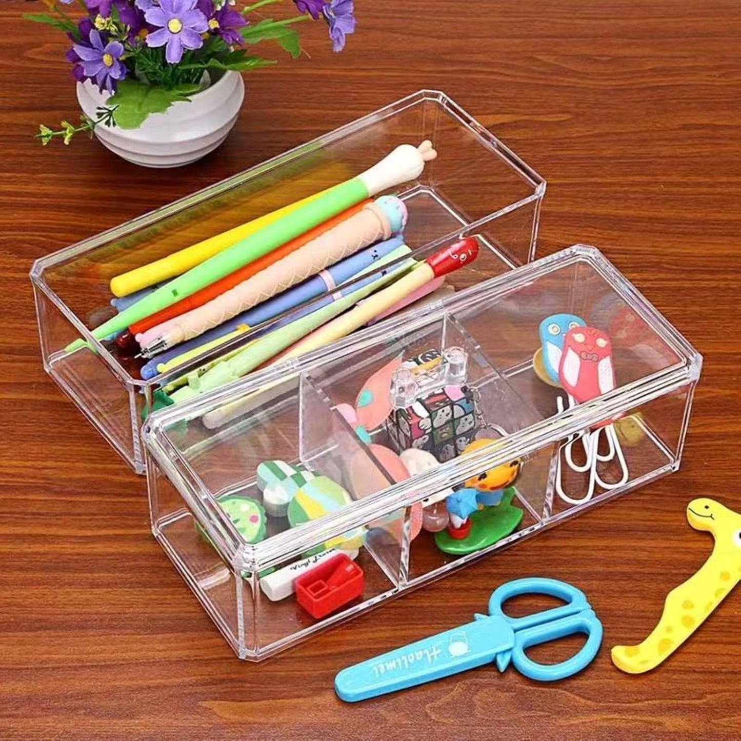 Hair Accessories Organizer for Girls - 2-Pack Clear Acrylic Stackable Drawers with Lids, Bathroom Vanity Storage for Clips, Scrunchies, Bobby Pins, Kids’ Bedroom & Dorm Organizer