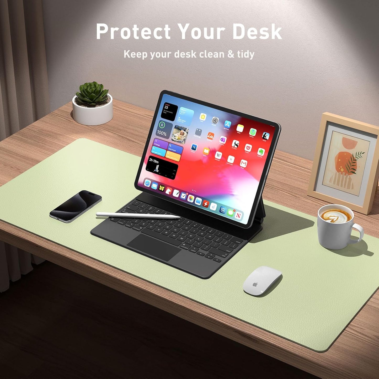 Aothia Leather Desk Pad Protector, Large Mouse Pad, Office Desk Mat, Non-Slip PU Leather Desk Blotter, Laptop Desk Pad, Waterproof Desk Writing Pad for Office and Home (Grass Green, 23.6" x 13.7")