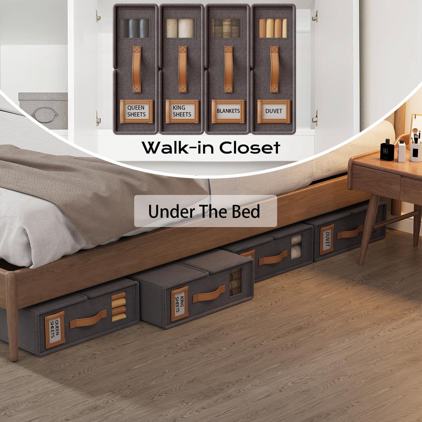Bed Sheet Organizers and Storage (4 Pack, Queen & King Size) – Foldable Linen Closet Organizers with Window & Label, Zipper Bedding Storage Box for Sheets, Duvet Covers, Pillow Cases – Gray