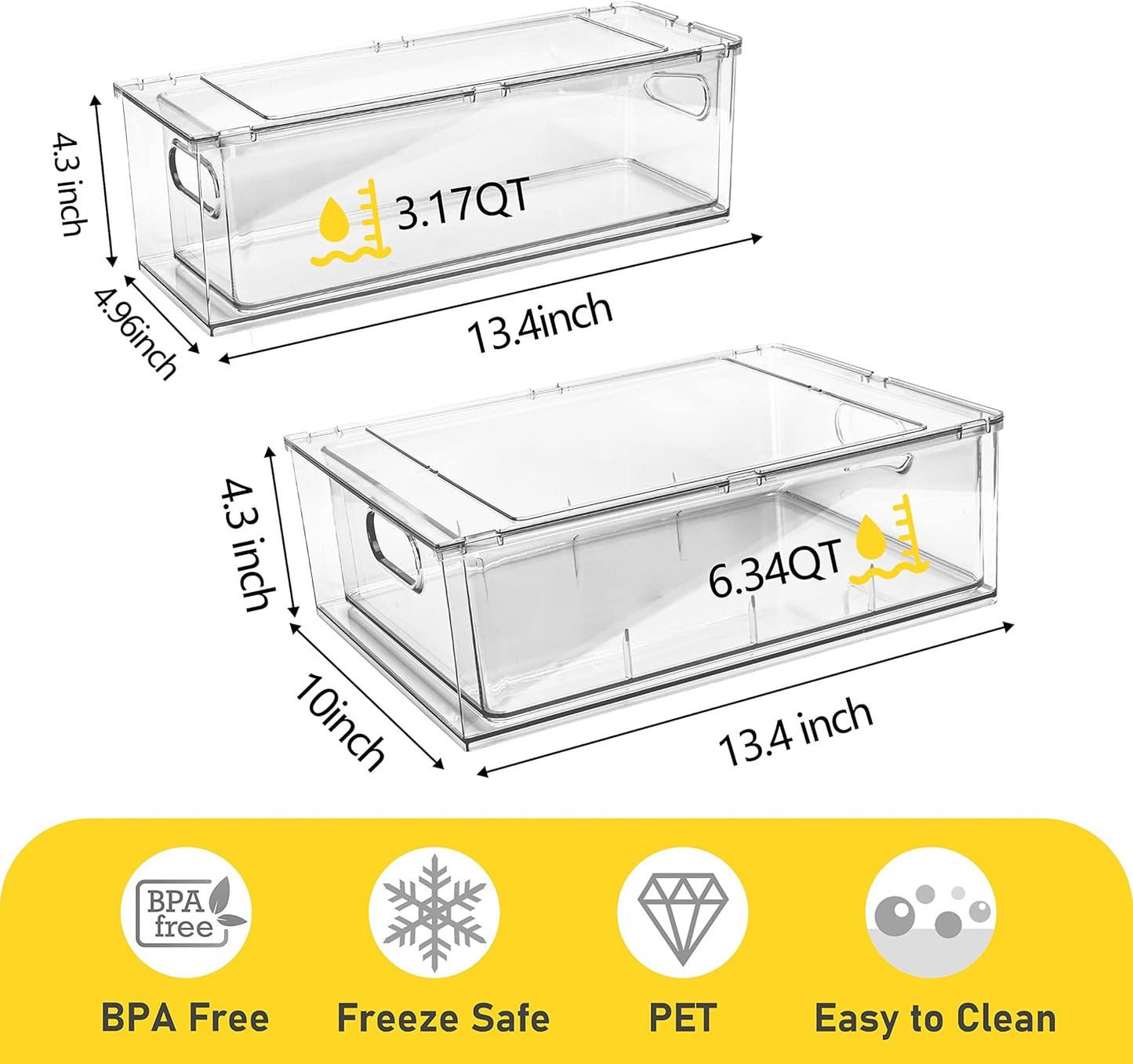 3 Pack Refrigerator Organizer Bins with Pull-out Drawer Stackable Clear Fridge Drawer Organizer Fruit Vegetable Storage Containers for Kitchen Pantry Organization (1 Large+2 Small)