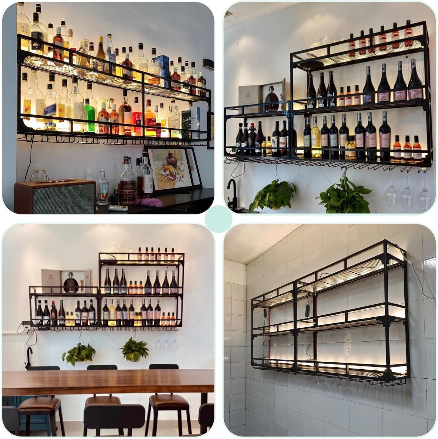 59in Wall Mounted Wine Rack, Wine Rack Wall Mounted With Wine Glass Rack, Metal Bar Bottle Display Shelf Wine Cups Hanging Holder, For Home Bar Cafe Dining Room Decoration (GOLD, 59*10*35.5IN)
