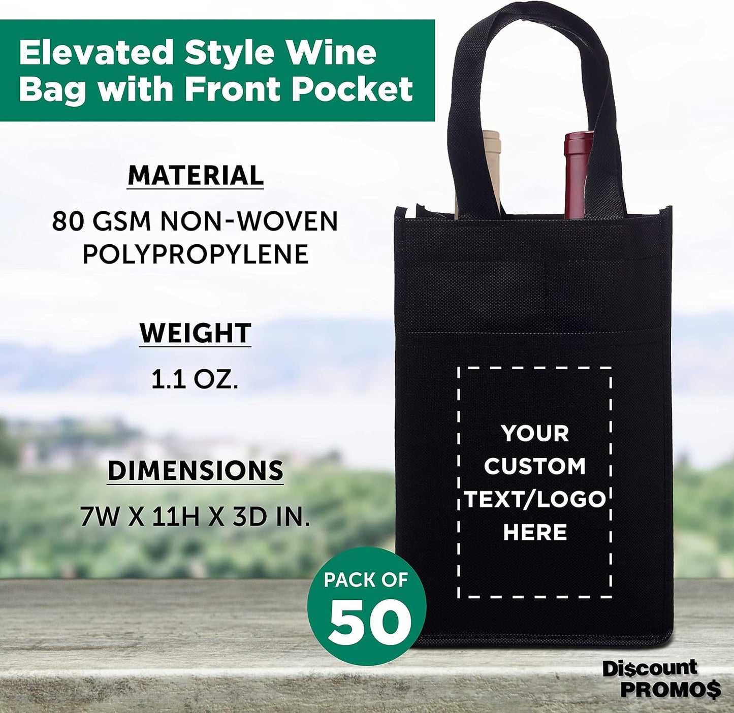 DISCOUNT PROMOS Non-Woven Vineyard Two Bottle Wine Bags