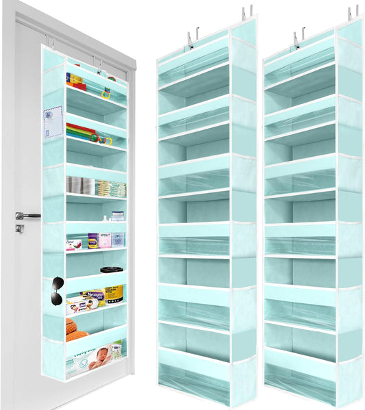 HOMELUX THEORY Over The Door Organizer Hanging - 50lbs Load 6 Large Front & 12 Side Pockets, 2 Pack Over The Door Shoe Organizer, Hanging Closet Organizer For Toys, Diaper, Purse, Sewing (Baby Blue)