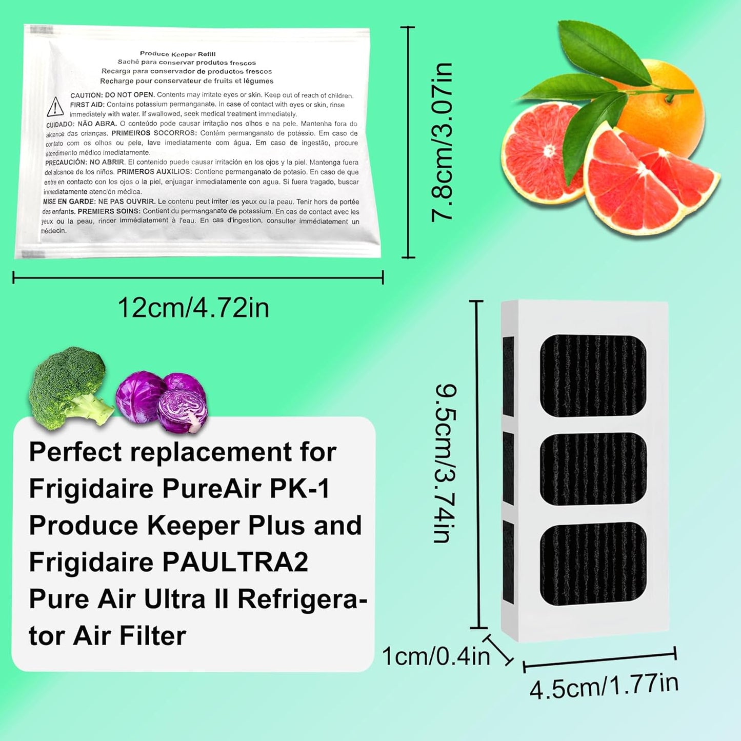 4 Pack Replacements for Frigidaire FRPAPKRF2PK FRPAPKRF Pure Air Produce Keeper and 4 Pack Replacements for FRIGIDAIRE PAULTRA2 Pure Air Ultra II Refrigerator Air Filter (Ultra II)