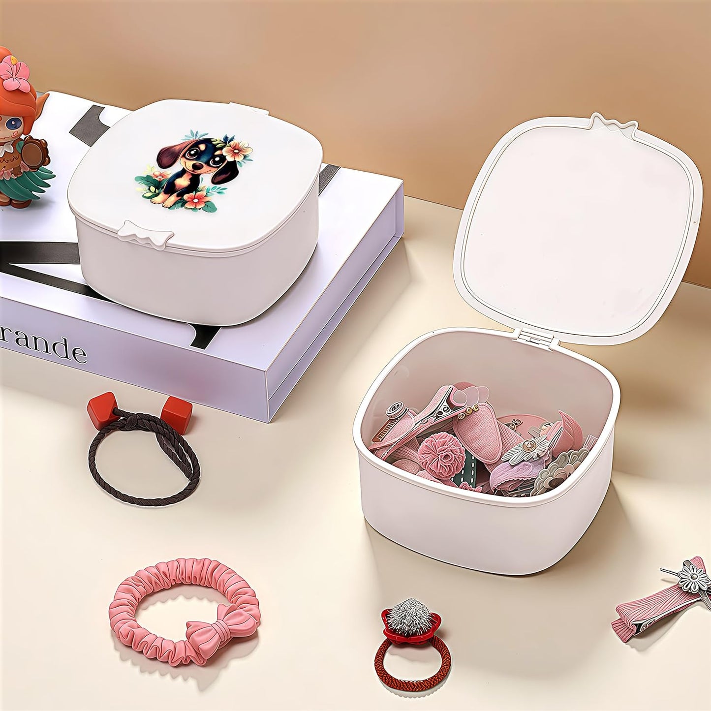 Small Hair Accessories Organizer Box For Girls Kids Teens Women, Hair clips/Ties/bands/pins/barrettes/scrunchies Organizer and Storage! (Dog)