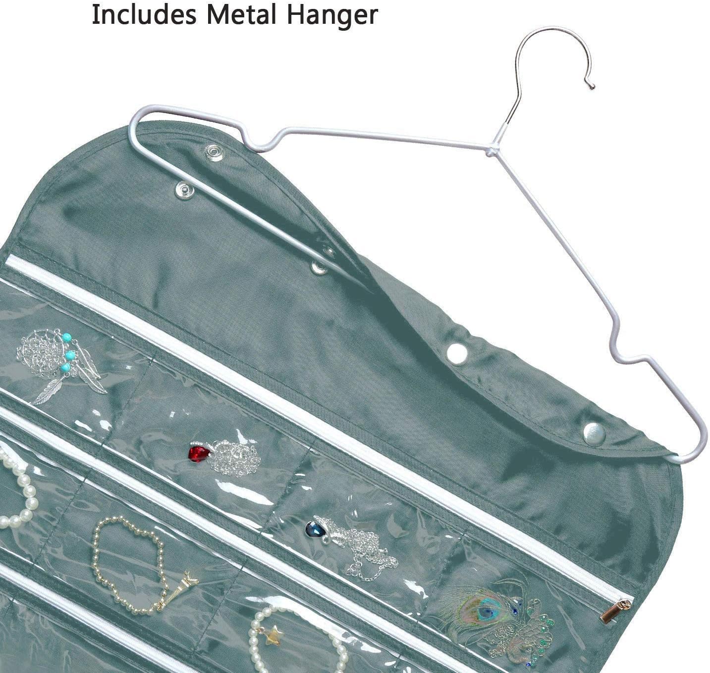 BB Brotrade Hanging Jewelry Organizer,Accessories Organizer,56 Zipper Pocket Organizer for Holding Jewelries (Grey-Zipper)