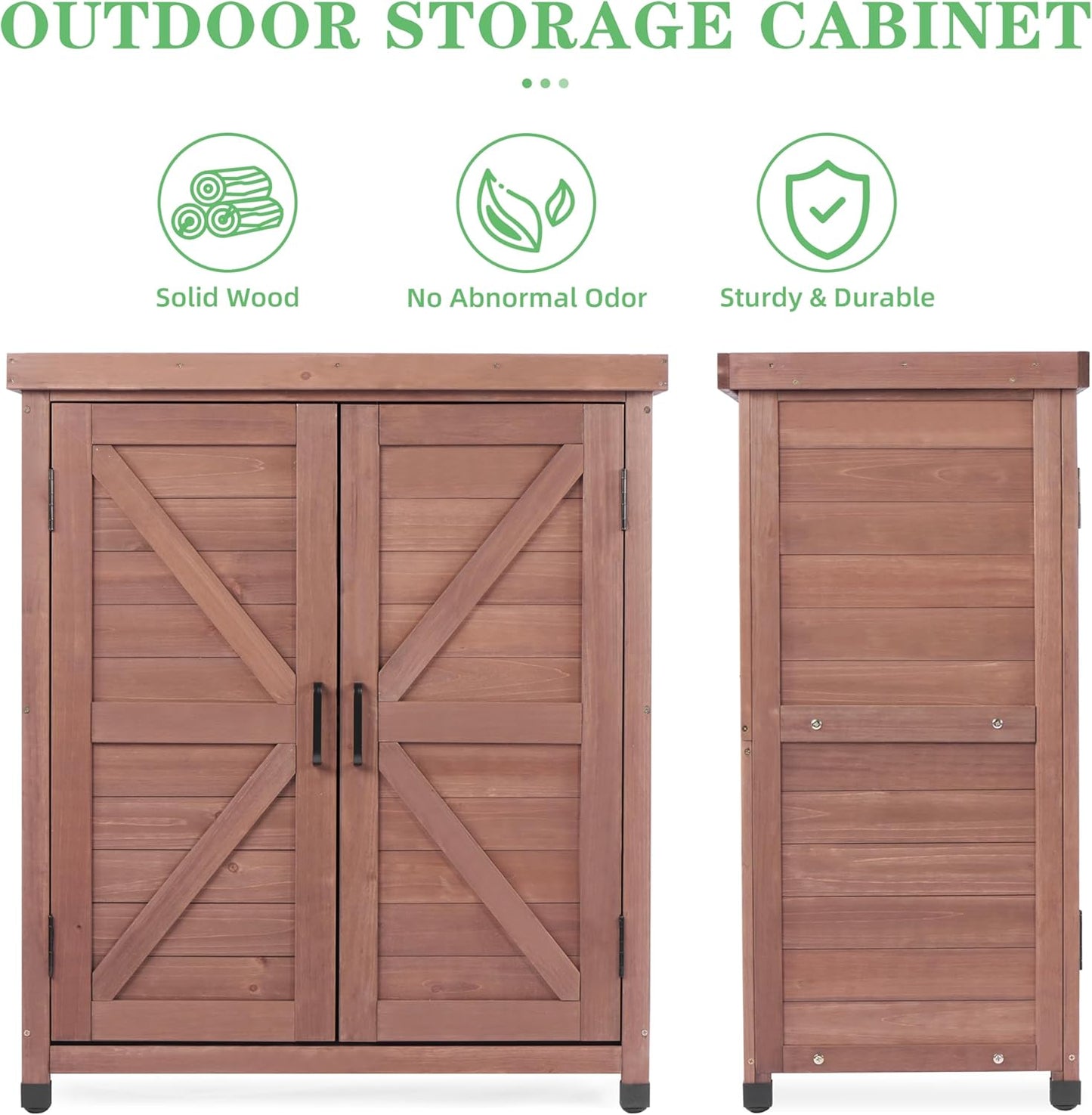 Outdoor Potting Bench with Storage Cabinet and Metal Top, Wood Workstation for Outdoor Patio, Garden (Coffee Brown, 31x17x36‘’)