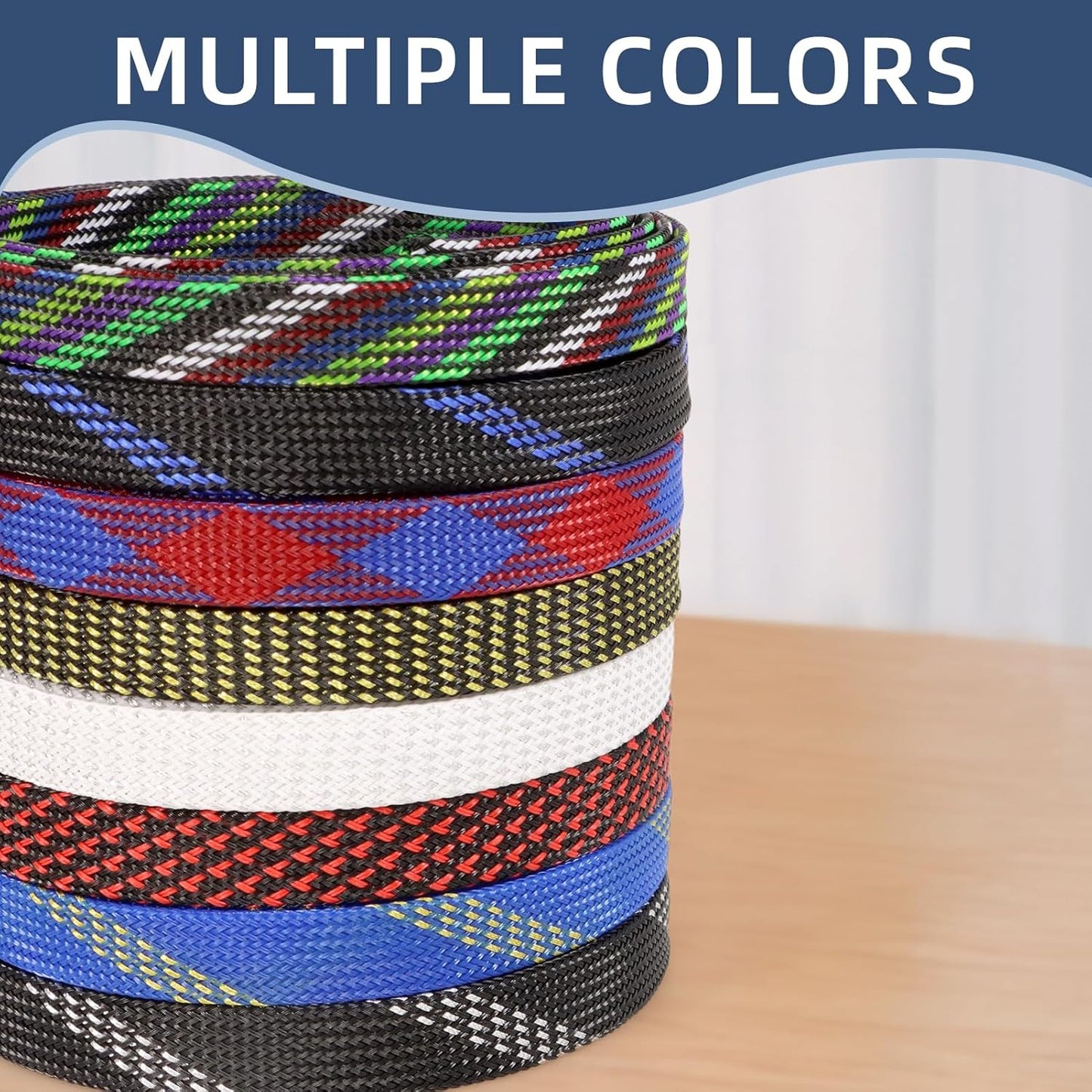 Braided Cable Sleeving, PET Expandable Braided Cable Sleeve, Flexible Mesh Sleeving Cord Management for Audio Video and Other Home Device, Cord Protector from Pets (Blue Red, 1/8" x 25ft)