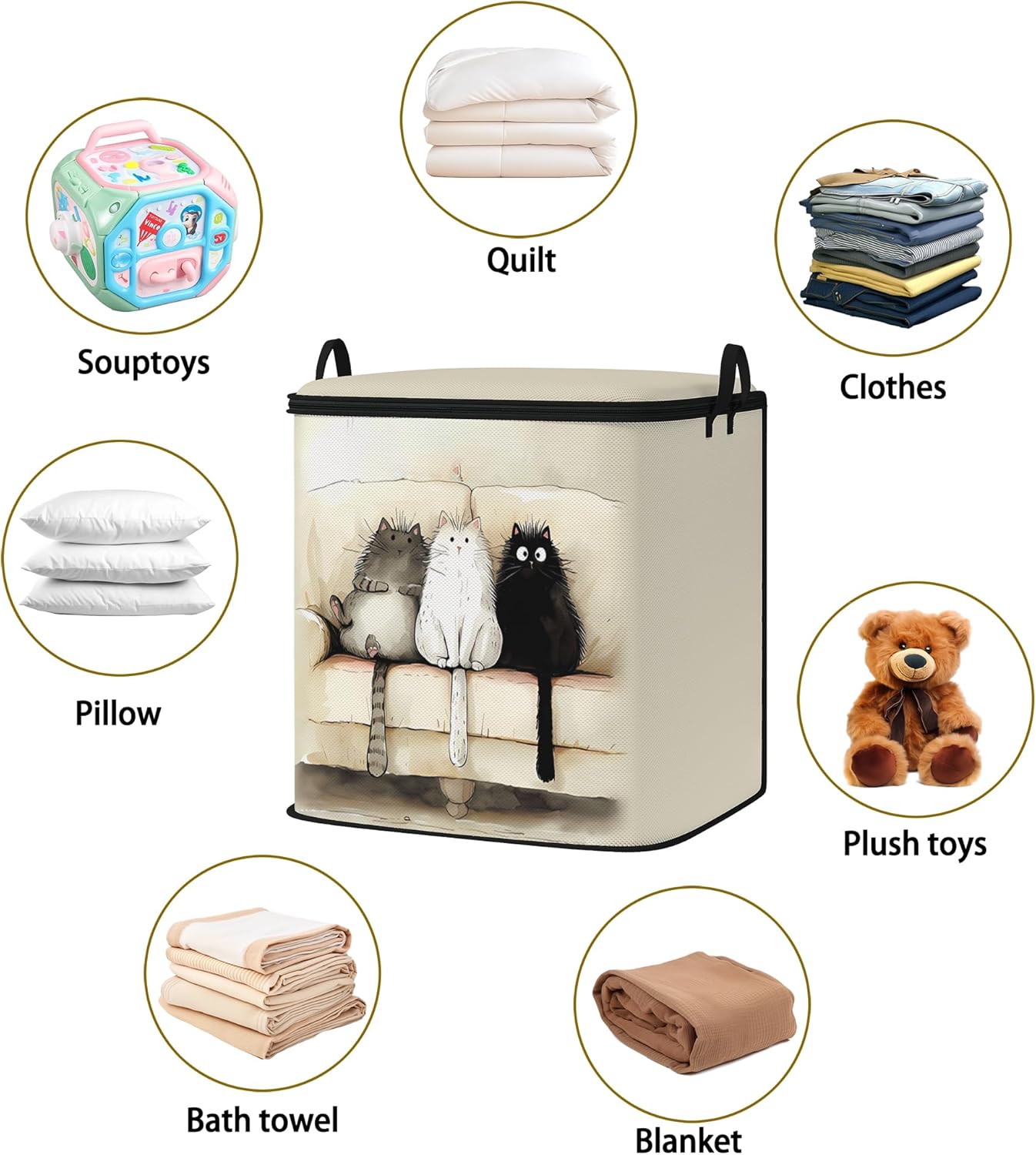 Large Comforter Storage Bag with Zipper,Closet Organizer for Clothes/Blankets/Quilts/Pillows,Fabric Storage Bags with Portable Handles 95L(2-Pack)