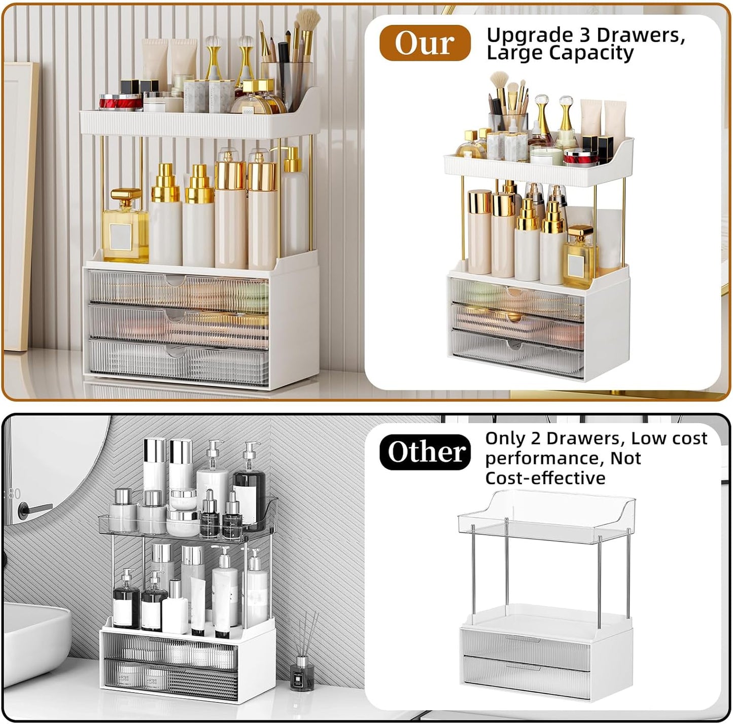 2 Sets Makeup Organizer – 5 Tier Bathroom Organizers and Storage, Versatile Perfume Vanity Organizer, Ideal for Cosmetic, Large Skincare, Face Mask, Office Supplies, Clear