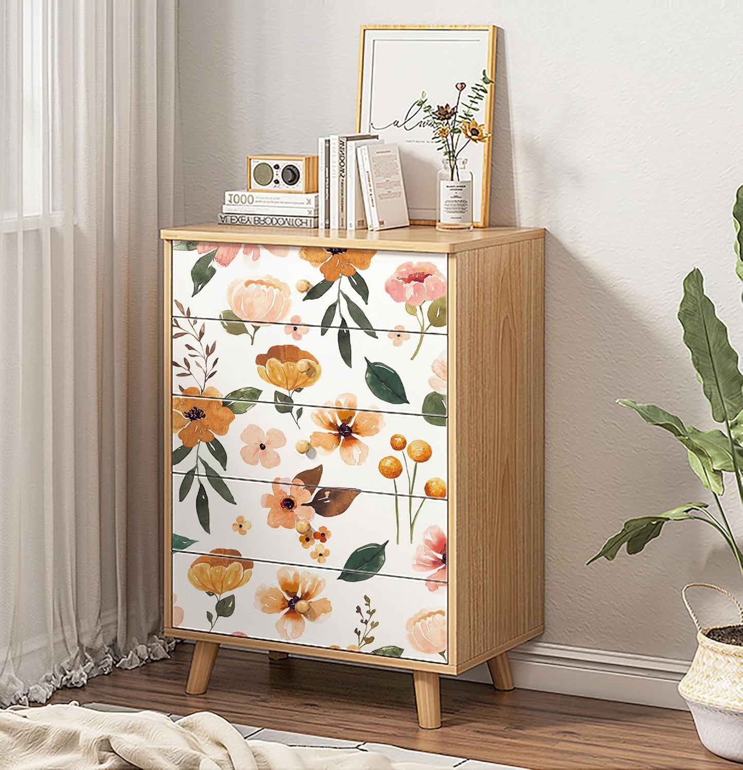 HAOKHOME Shelf Liner and Cabinet Liner Floral, Self-Adhesive Drawer Liners, Peel and Stick Contact Paper for Kitchen Cabinets and Cupboard, Non Slip Bathroom Drawers, White 17.3in x 6.5ft
