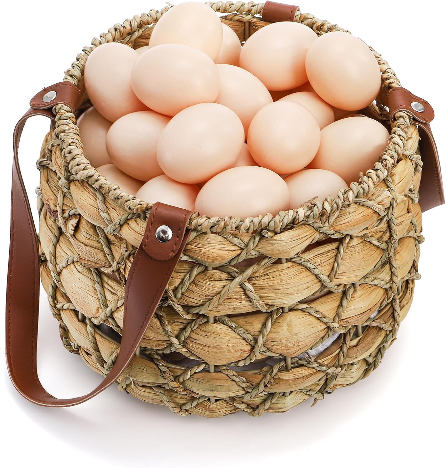Goaste 2 Sizes Egg Collecting Baskets with Handle, Round Chicken Egg Storage Baskets, Handwoven Wicker Eggs Container for Gathering Fresh Eggs, Vintage Countertop Picnic Basket for Harvest, Kitchen