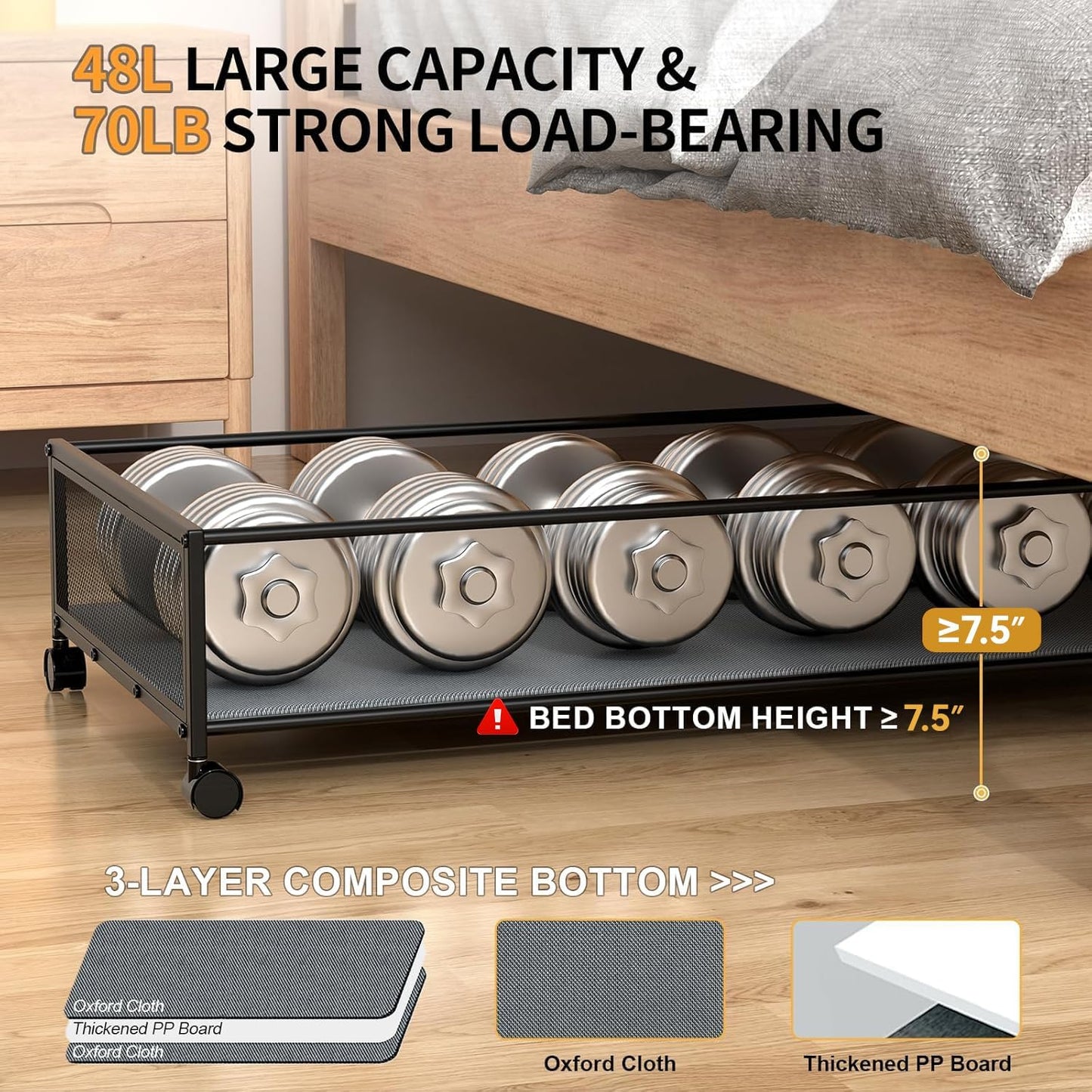 Under Bed Storage Containers with Wheels 54L Large Underbed Shoes Blankets Clothes Toy Storage Drawers for College Dorms Bedrooms Nursery Rooms Organization… (Grey 2 Pack, XXL(31"x16.6"x7.48"))