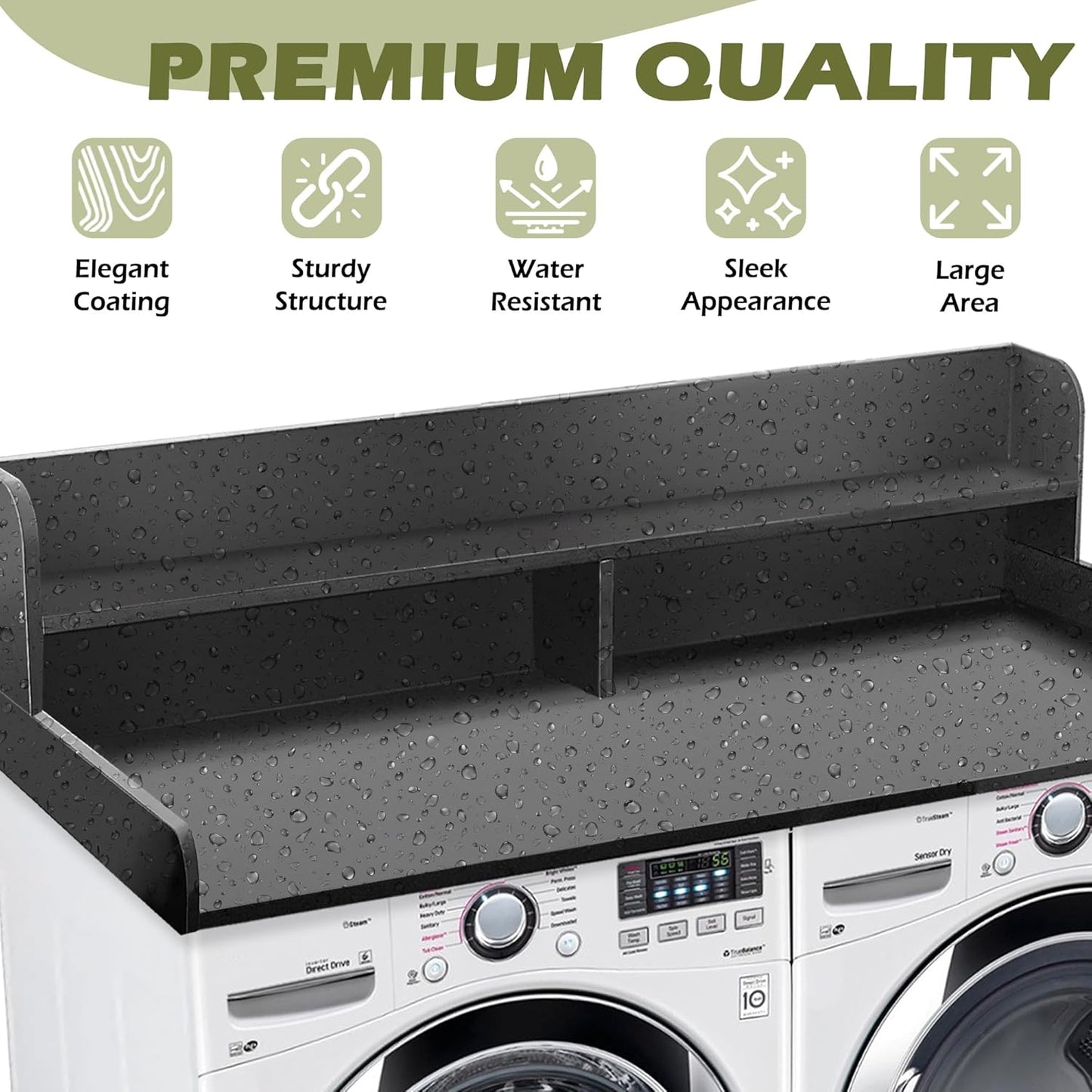 Royxen Laundry Countertop with Storage Universal Fit, Washer and Dryer Countertop with Shelf, Laundry Room Storage, 2-Tier Shelf (Black)