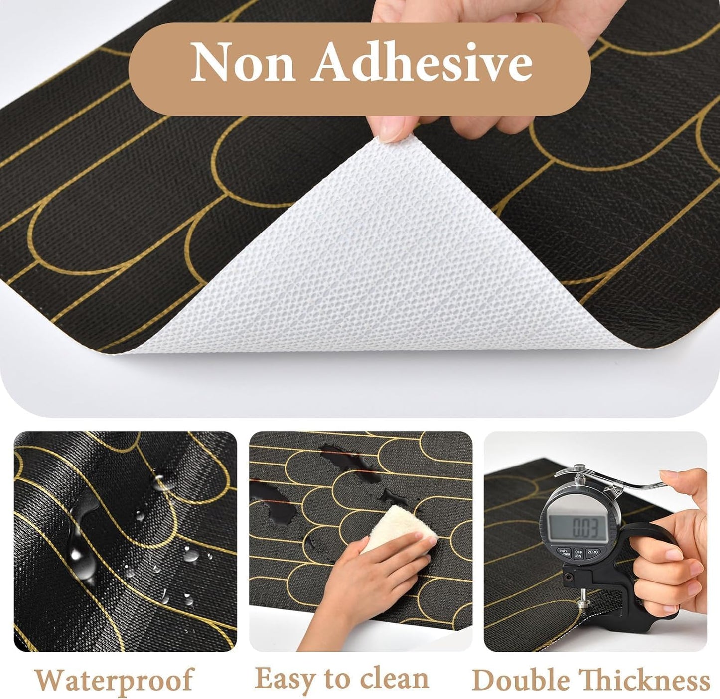 Shelf Liners for Kitchen Cabinets Drawer Liner 12in x 30FT Non Adhesive Black Gold Line Thickened Refrigerator Shelf Liner Paper Strong Easy to Clean for Tool Box with Knife and Tape Measure