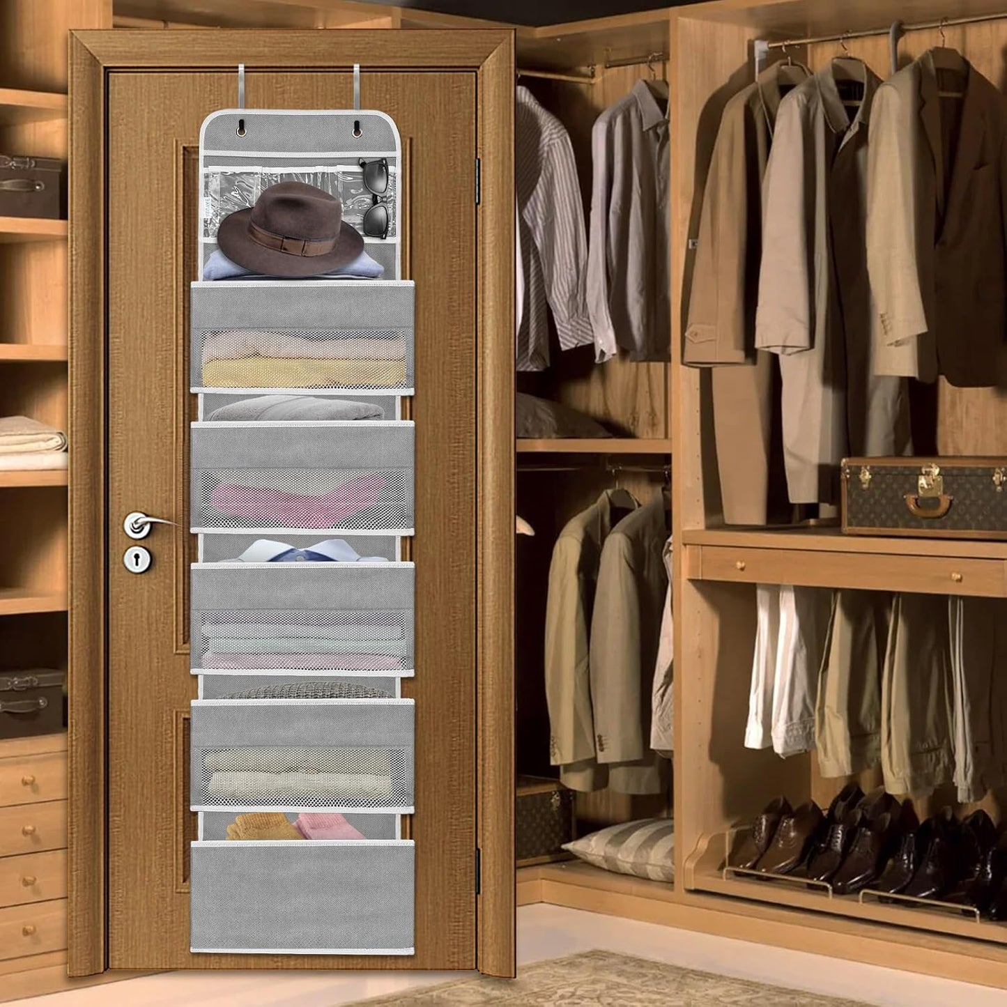 Over The Door Organizer Storage, 6 Shelf of Reinforcement Anti-Tilt Can Bear 44lb Bathroom Organization and Storage, Suitable for Bedroom, Pantry, Kitchen, Grey