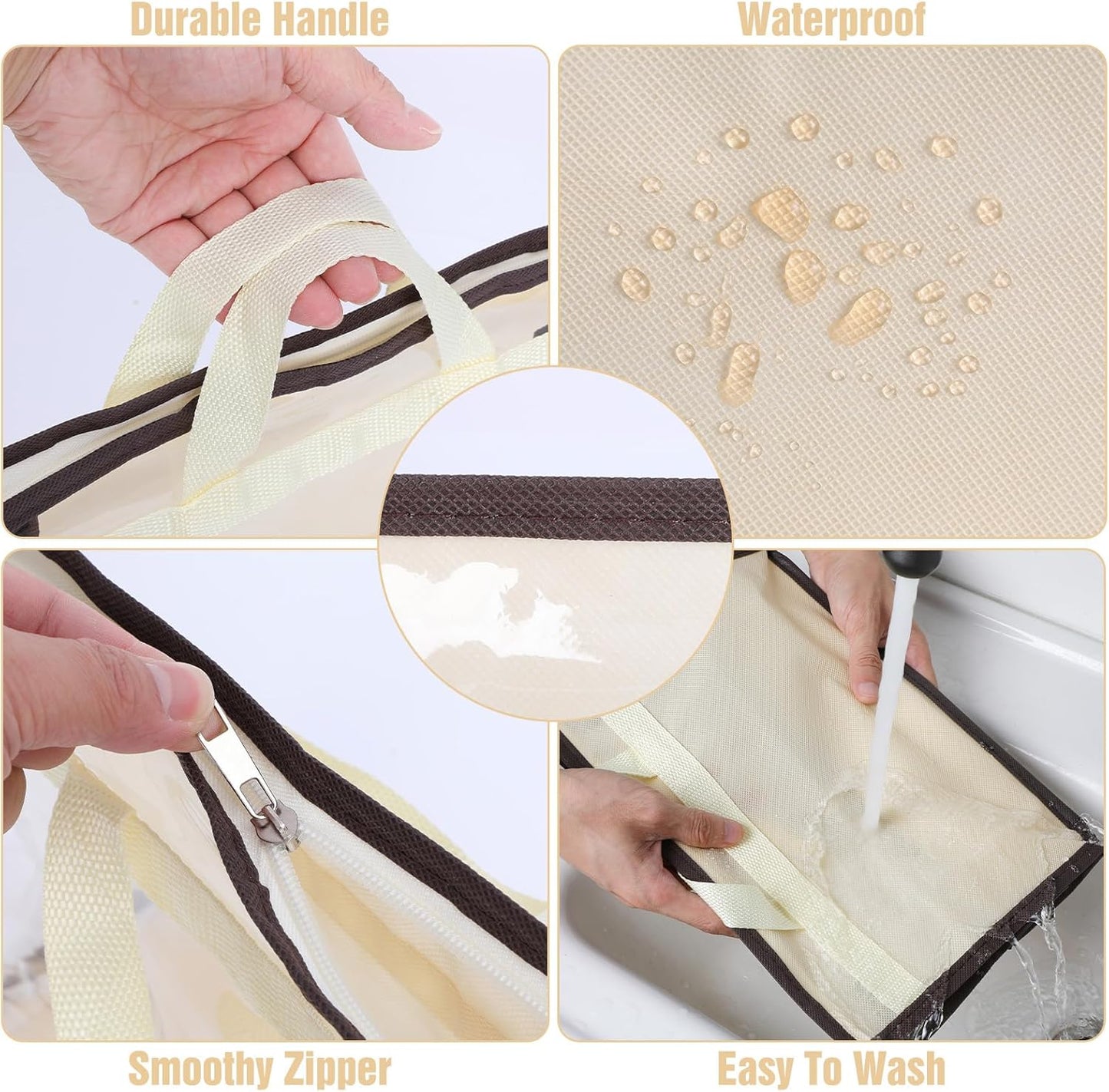 12 Pack Beige Handbag Purse Storage Organizer for Closet, 4 Sizes Clear Hanging Dust Bags Cover with Zipper and Handle, Closet Purse Protector Bags