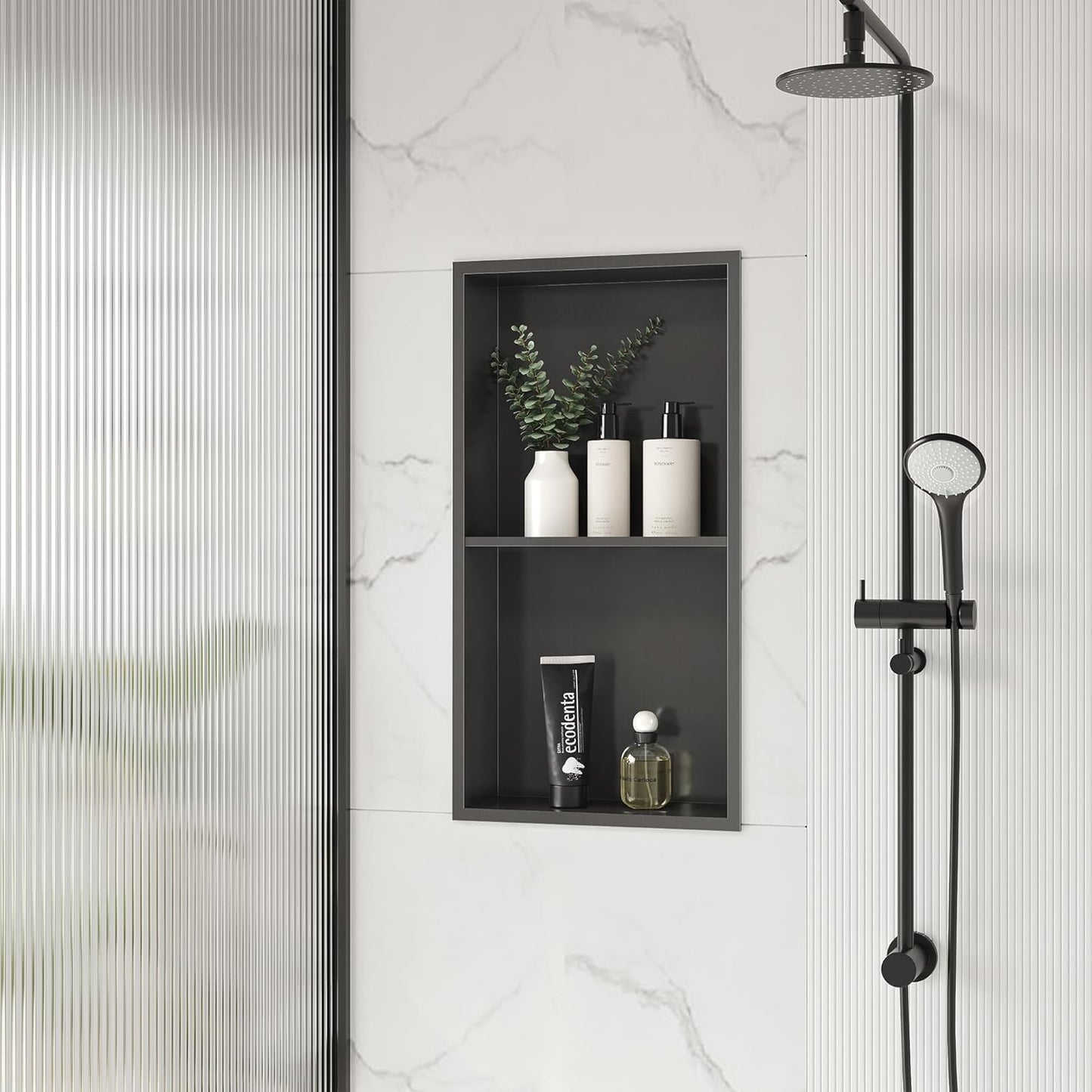 Stainless Steel Shower Niche 24" X 12", No Tile Needed Wall Niche Double Shelves, Recessed Shower Shelf for Bathroom Storage, Gun Metal