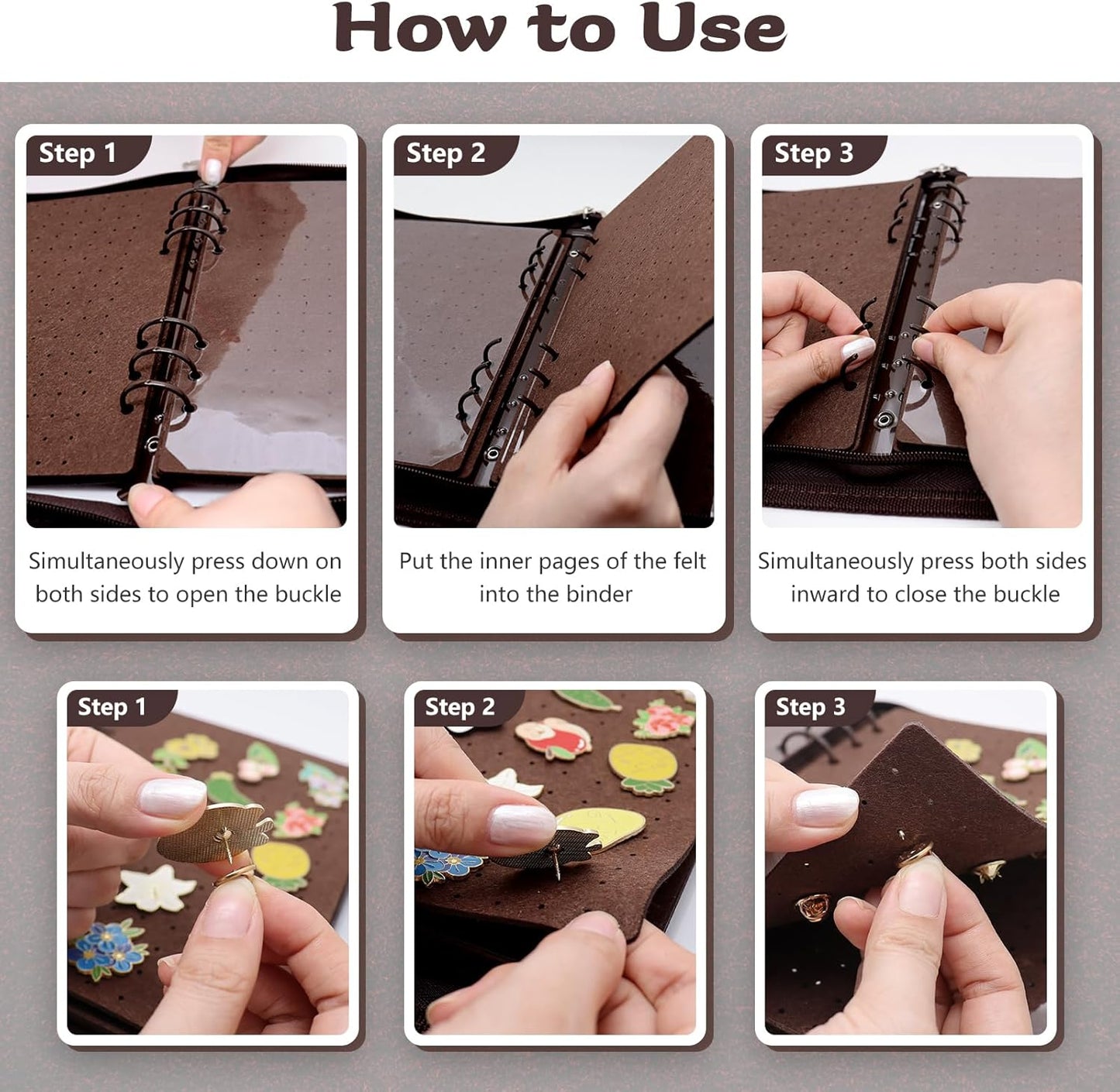 Enamel Pin Display Book Pin Collection Binder Holder Trading Book with 8-Page Display Boards A5 Brooch Pin Storage Organizer Binder Album for Travel Collectors (Dark Brown)