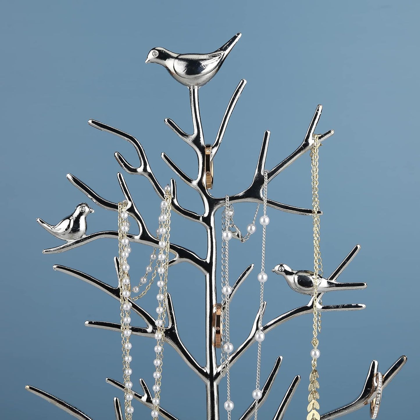 MORE&LESS Branch Jewelry Rack with metal tray,Luxury color,Tree Tower Rack Hanging Organizer for Ring Earrings Necklace Bracelet,Suitable for living rooms, bathrooms,offices,etc.