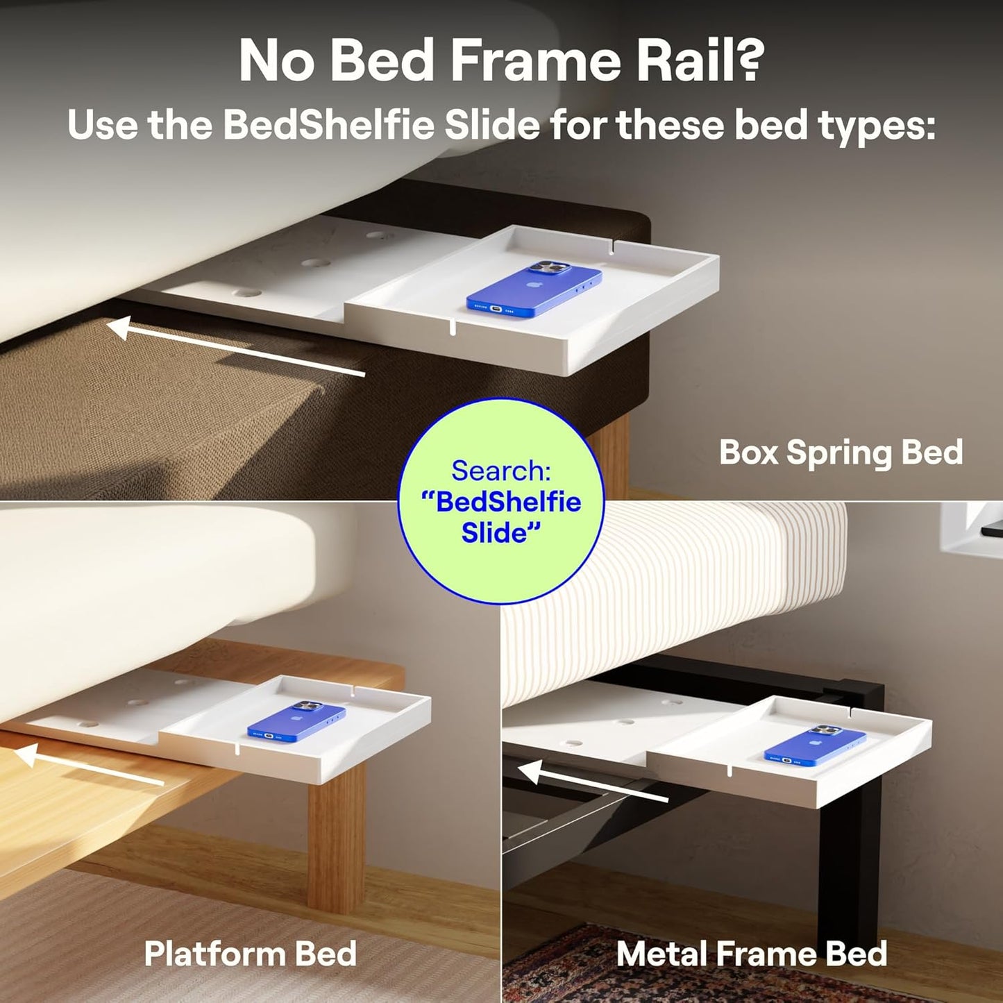 BedShelfie Wood Bedside Shelf for Bunk Bed & Top Bunk, College Dorm Room Essentials, Loft Nightstand, Floating Bed Side Table Tray Storage, Dorm Room Decor by Smallish - (Flexfit Bamboo Model, White)