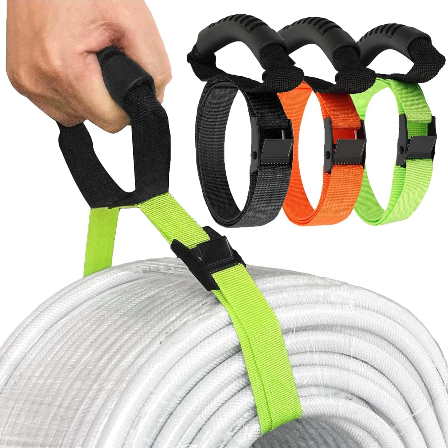 3 Pcs Heavy Duty Storage Straps with Handle Easy-Carry Wrap Cables Holder Easy Extension Cord Organizer Adjustable Lock Slider Buckles Storage Straps for Cables Ropes Hoses