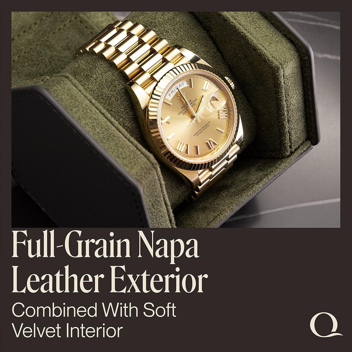 QWATCHBANDS Leather Watch Cases for Men - Hexagon Single & Double Watch Roll Travel Case - Genuine Napa Leather with Velvet Interior - Storage & Display Holder 1 or 2 Watches