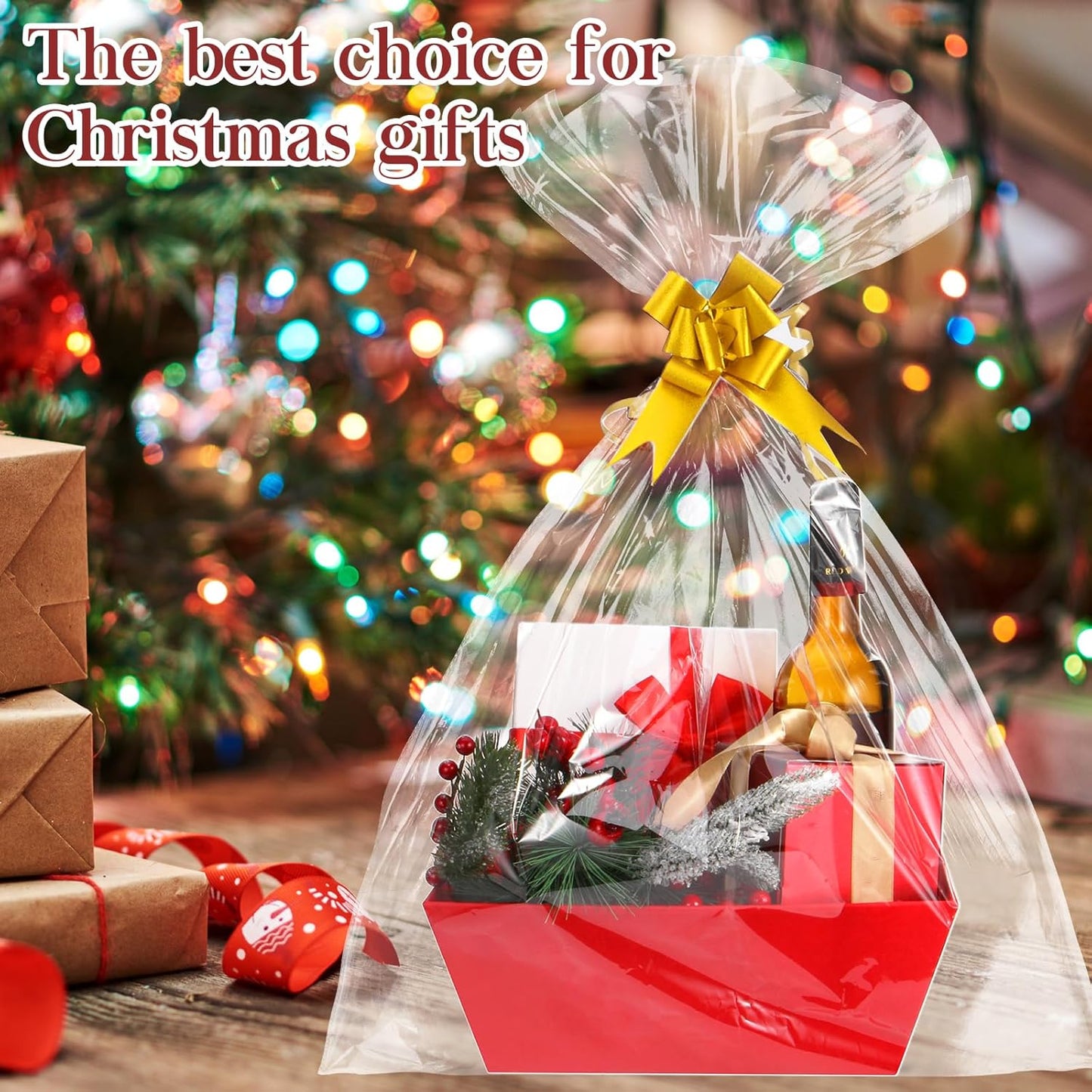 AFOROEOA 10PACK Red Baskets For Gifts Empty, 10x12”Thick Kraft Gift Basket with 10 Bows 10 Bags Empty Gift Baskets for Christmas, Easter, Birthdays, Snacks, Farmers Market