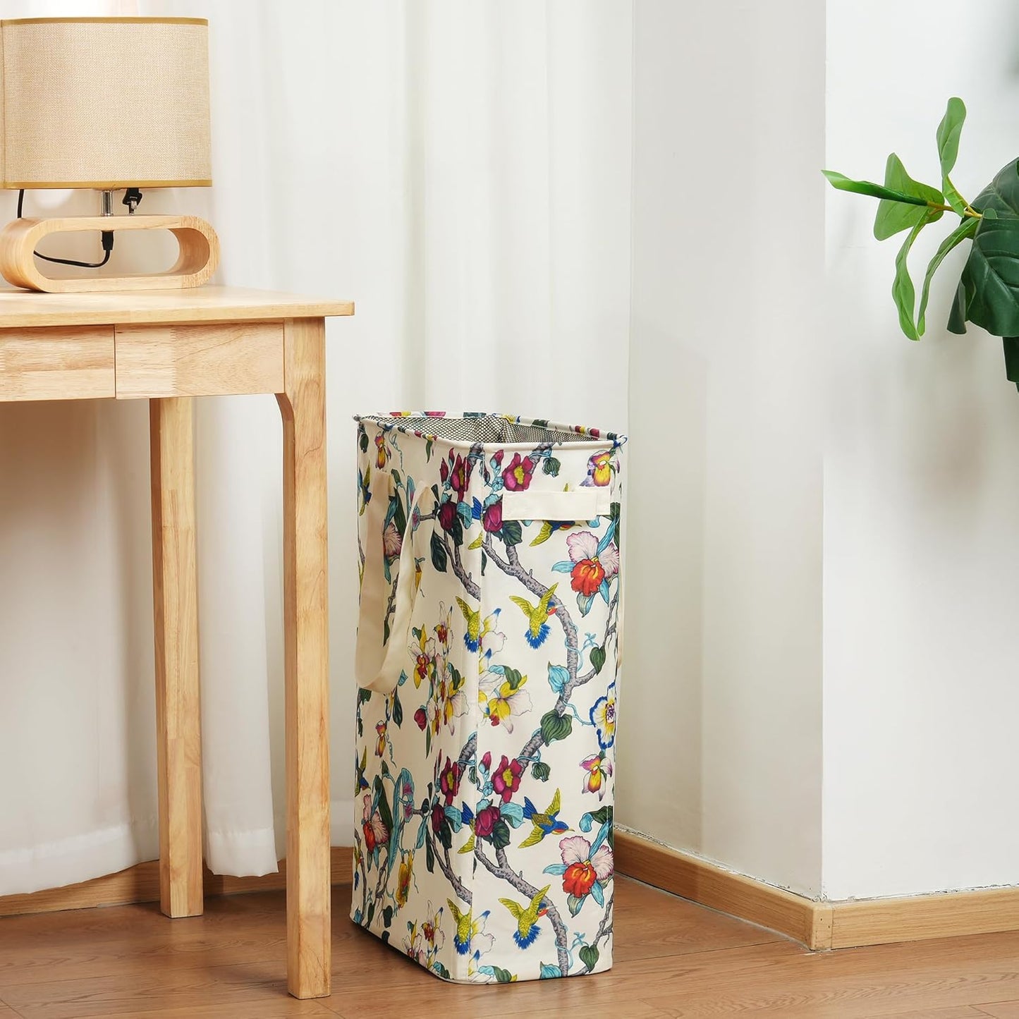 efluky Slim Laundry Basket, Narrow Laundry Hamper with Handles, Collapsible Dirty Clothes Hamper, Tall Laundry Bin for Laundry Room, Dorm and Bedroom, 48L (12.7 Gallon) Floral