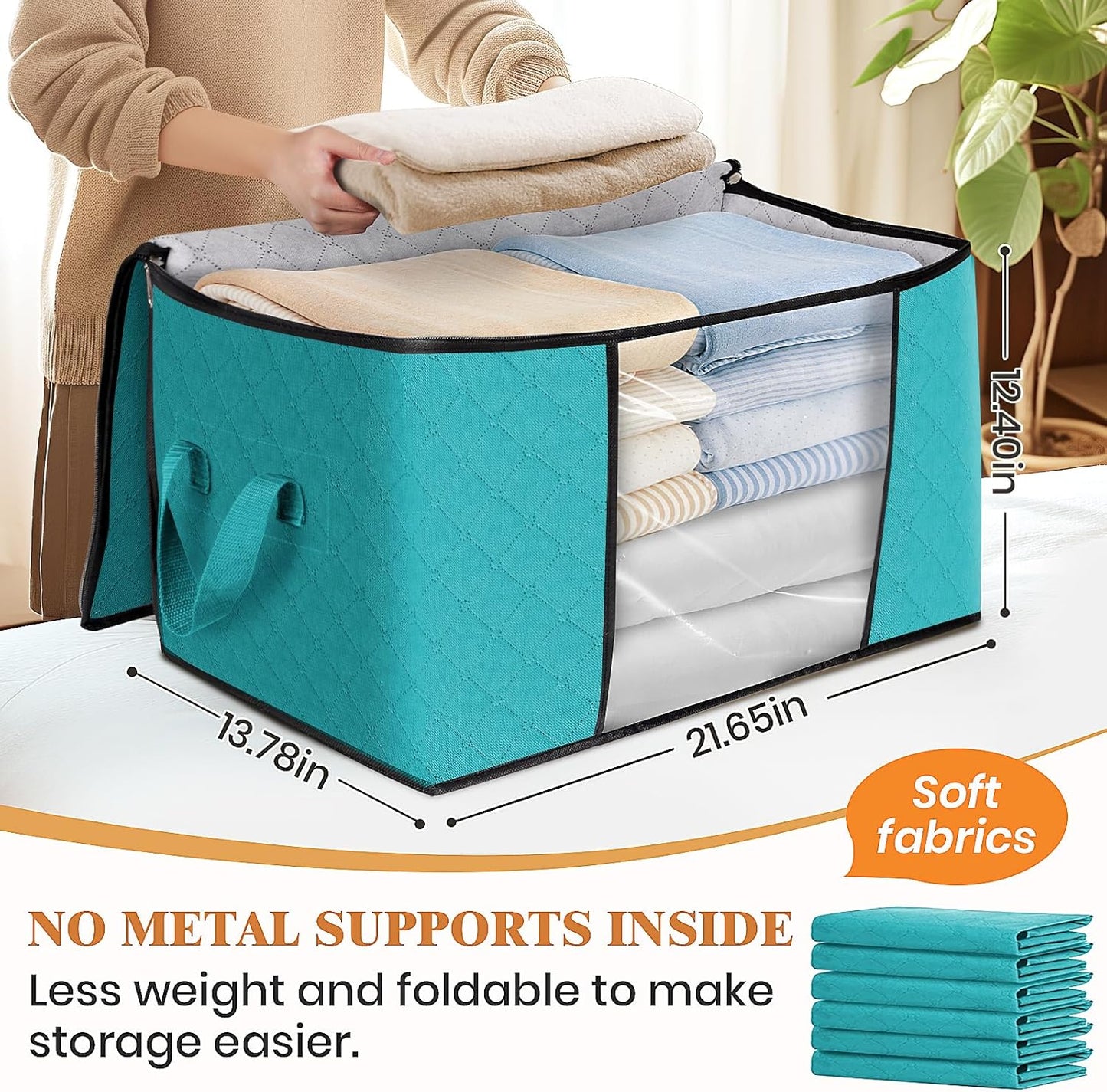 Fab totes Storage Bags,Clothes Blanket Storage Bins Foldable Closet Organizers with Reinforced Handle for Home Dorm Storage and Organization,Fabric Bags for Organizing Sheets,Clothing (Green,6 Pack)