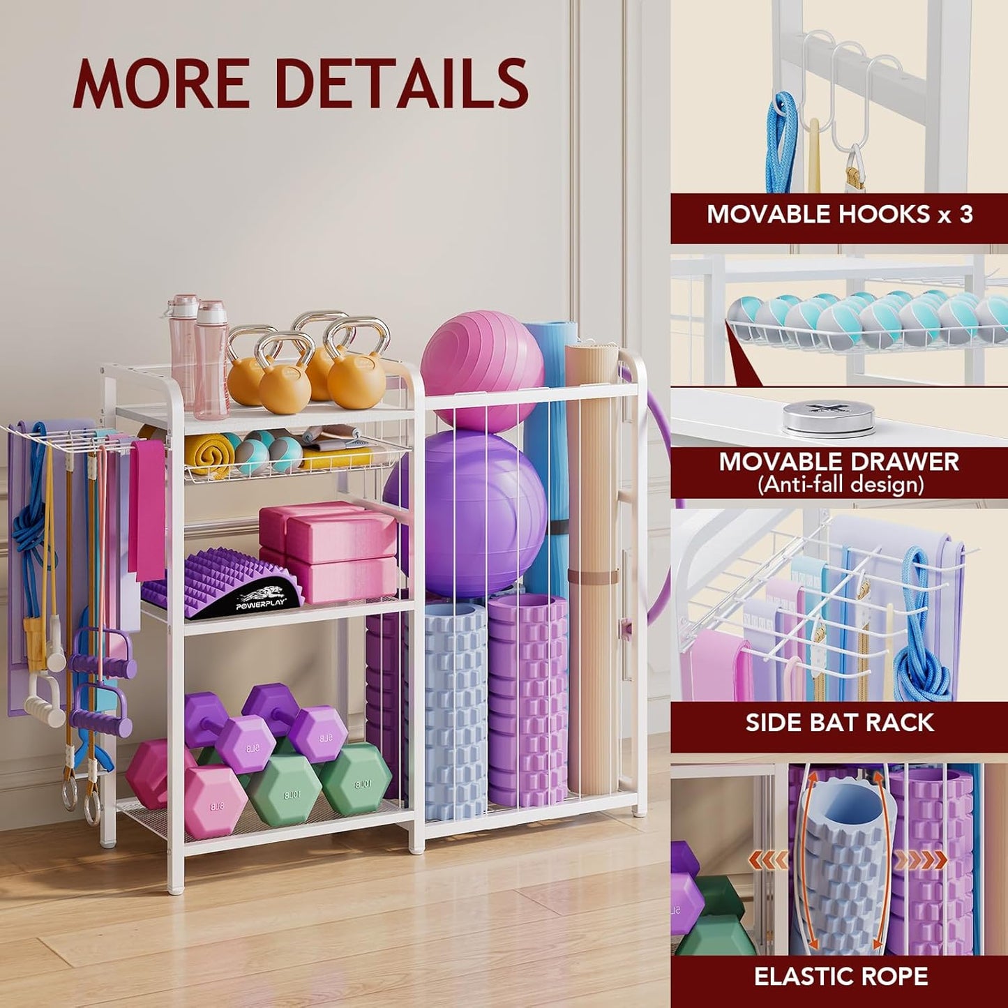 Garage Sports Equipment Organizer, Ball Storage for Gear and Toys, Large Capacity, Sports Organizer for Garage with Hooks and Baskets