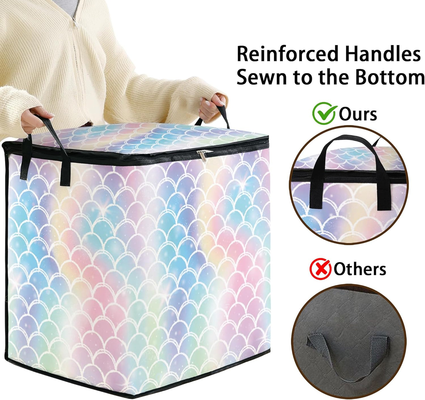 Large Comforter Storage Bag with Zipper,Closet Organizer for Clothes,Blankets,Quilts,Pillows,Fabric Moving Bags with Portable Handles 95L(2-Pack)