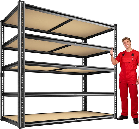 40" W Garage Shelving 2250LBS Storage Shelves Adjustable Metal Shelving 5 Tier Garage Utility Rack Shelf for Warehouse, Pantry, Closet, Kitchen 72.2" H x 40" W x 20" D, Black