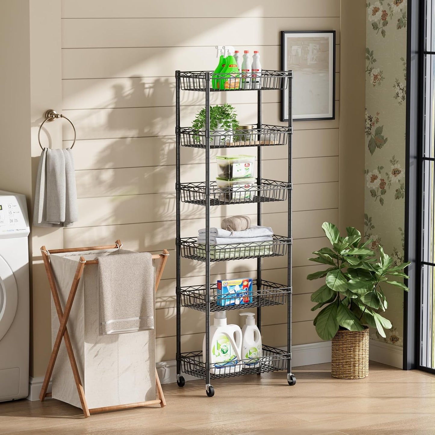 SINGAYE Shelf Closet Wire Shelving：Adjustable Metal Unit for Laundry Room Organization Bathroom Kitchen Home Storage with Wheels Pantry Rack Shelves