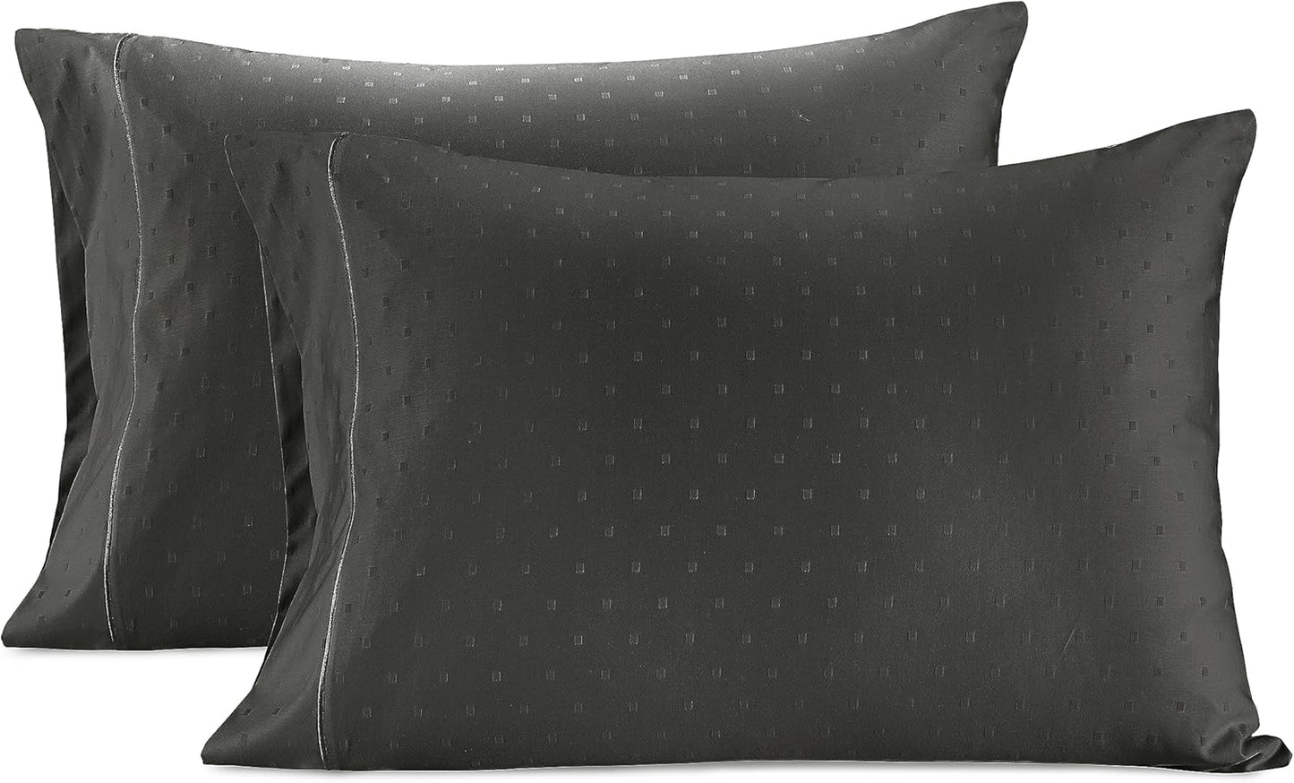 LANE LINEN Pillows Queen Size Set of 2, Soft 100% Egyptian Cotton, Cool & Smooth 1000 Thread Count Pillow Cases - Swiss Dot - Charcoal