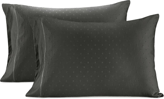 LANE LINEN Pillows Queen Size Set of 2, Soft 100% Egyptian Cotton, Cool & Smooth 1000 Thread Count Pillow Cases - Swiss Dot - Charcoal
