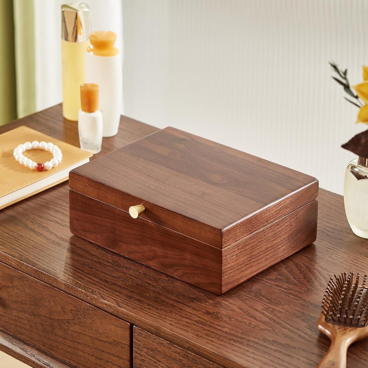 CHOSIN Black Walnut Wooden Jewelry Box for Women 2 Layer Jewelry Organizer with Removable Tray for Watches Rings Earrings Necklace Bracelets Storage Christmas Gifts