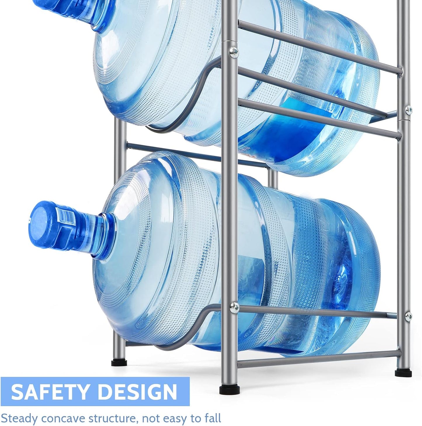 smusei 5 Gallon Water Bottle Holder Water Cooler Jug Rack for 3 Bottles Storage Detachable Heavy Duty Water Jug Organizer Stand for Home Office Kitchen Silver