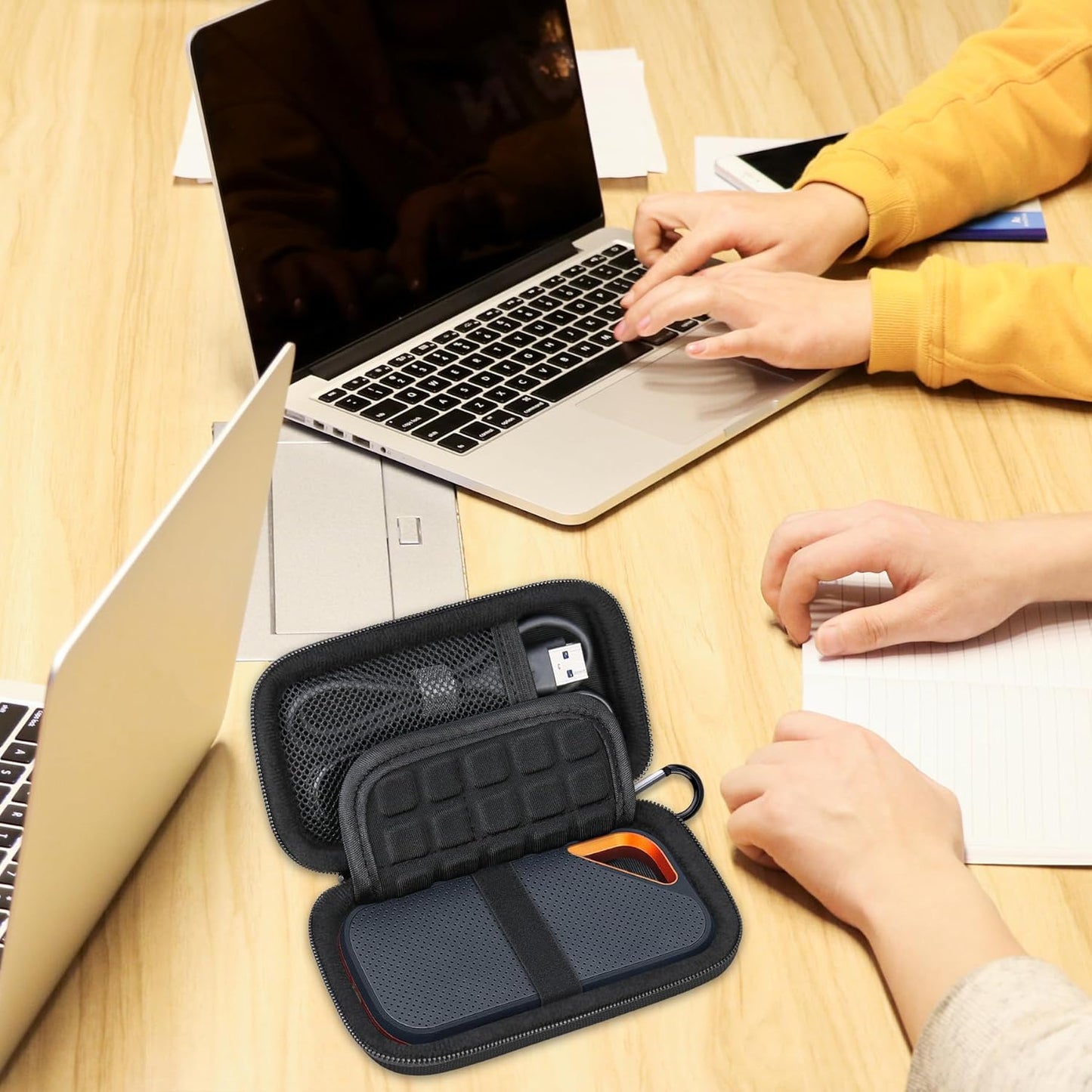 Lacdo Hard Carrying Case for SanDisk Extreme Pro/SanDisk Extreme Portable External SSD 500GB 1TB 2TB 4TB 8TB USB-C Solid State Drive EVA Shockproof Protective Storage Travel Bag, Black+Black
