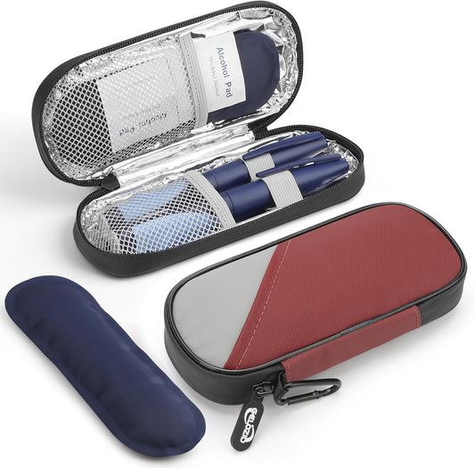 Insulin Travel Case Diabetic with 2 Reusable Ice Packs for Insulin Pen and Other Diabetic Supplies, Insulin Cooler Travel Case for The Daily Life and Trip, Red with Gray