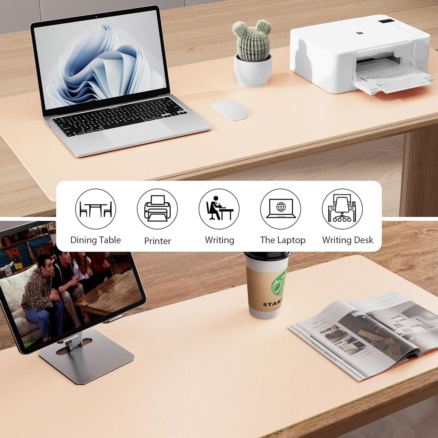 Aothia Large PU Leather Desk Pad Protector – Non-Slip Mouse Pad & Writing Mat for Office/Home, Waterproof, Easy to Clean (36" x 17", Soft Peach)