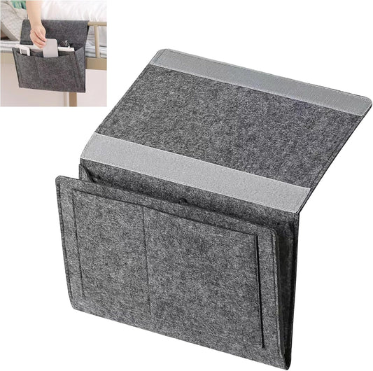 Bedside Caddy, 5 Pockets Felt Bedside Storage Organizer, Hanging Storage Organizer for Home Bedroom Living Room College Dorm Bed Water Bottles, Magazines, Phone, Glasses (Gray)